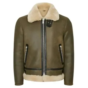 Men's Army Green Shearling Aviator Jacket – Classic Pilot Style