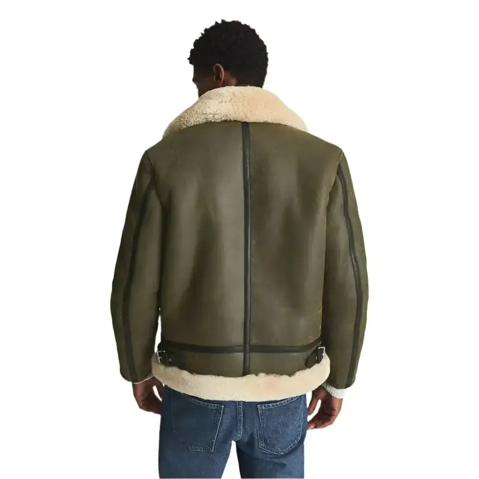 Men's Army Green Shearling Aviator Jacket – Classic Pilot Style