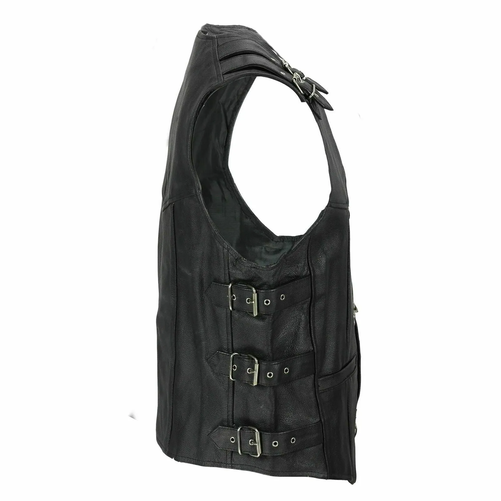 Men's Black Genuine Leather Waistcoat Vest