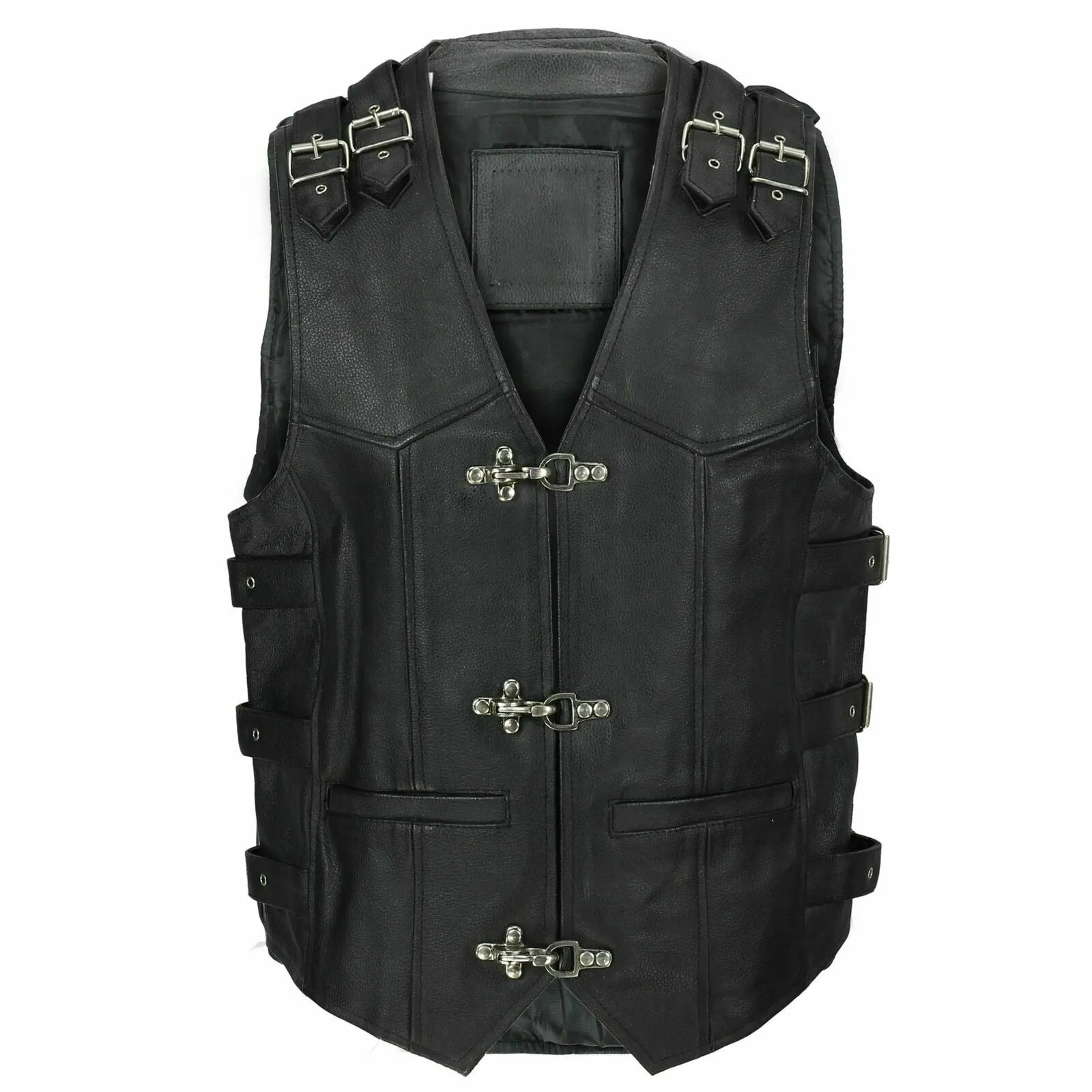 Men's Black Genuine Leather Waistcoat Vest