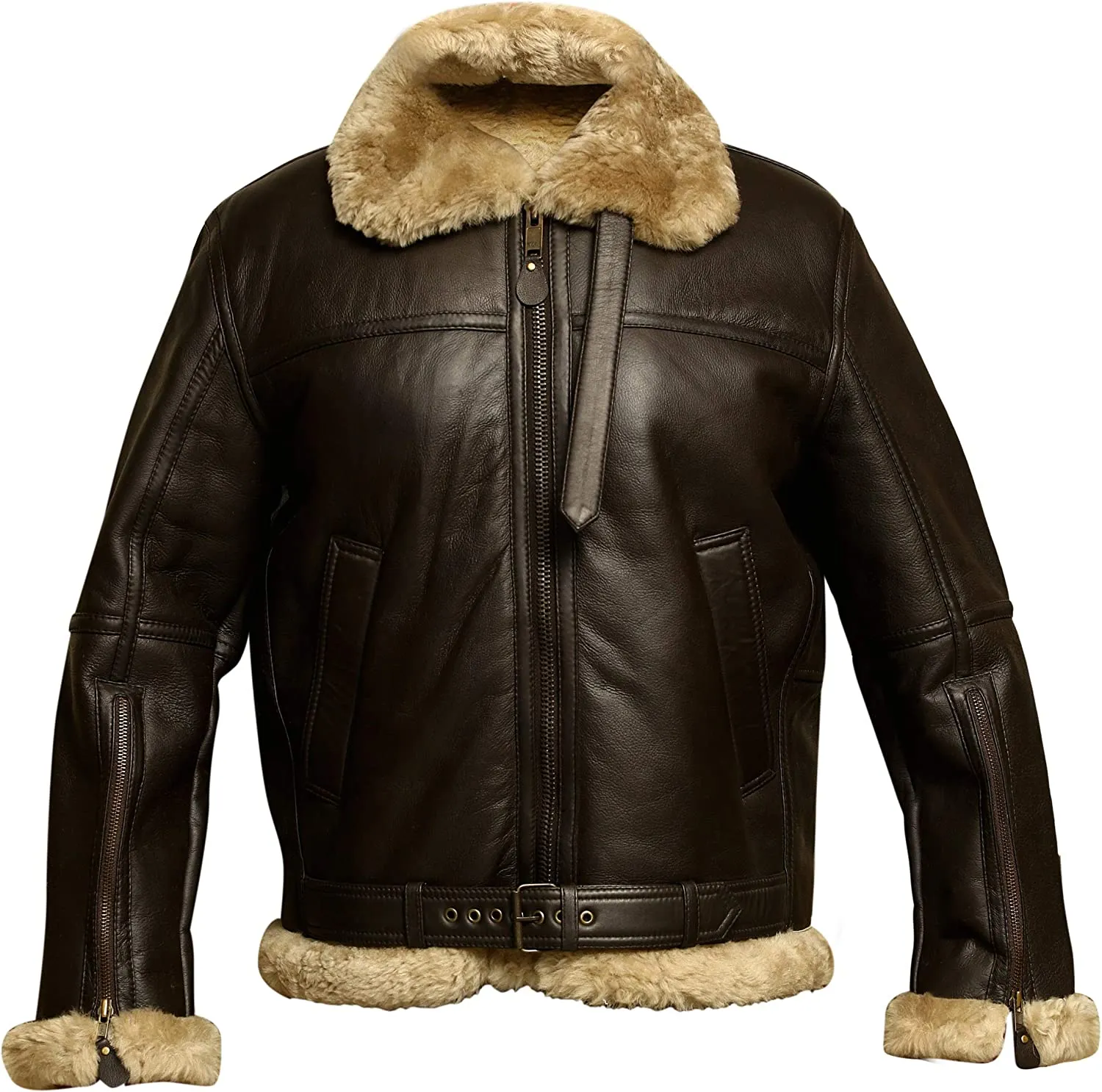 Mens RAF B3 Aviator Pilot Bomber Fur Shearling Sheepskin Leather  Jacket