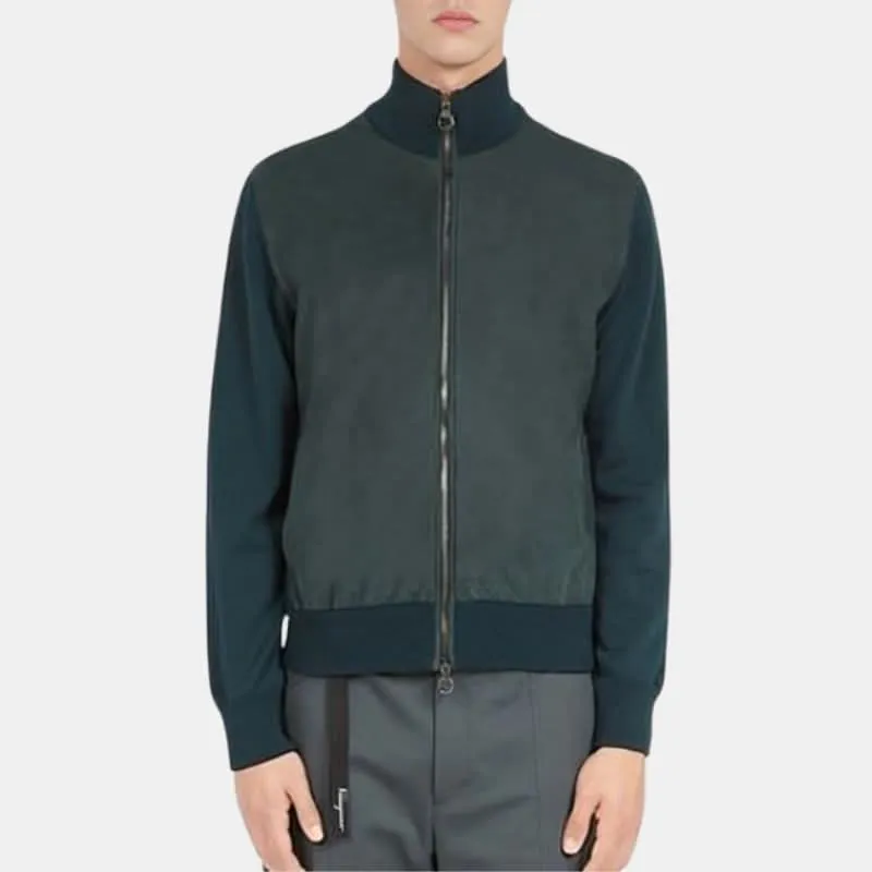 Mens Teal Green Bomber Suede Leather Jacket 