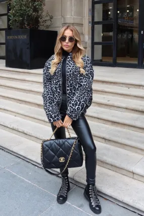 Mila grey leopard jacquard oversized bomber jacket