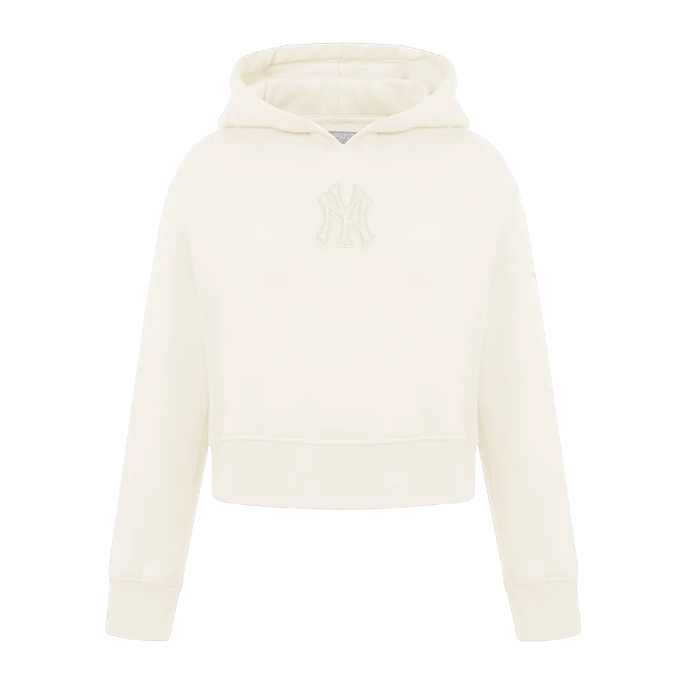 NEW YORK YANKEES NEUTRAL BIG GIRLS FLC PO HOODIE (EGGSHELL)