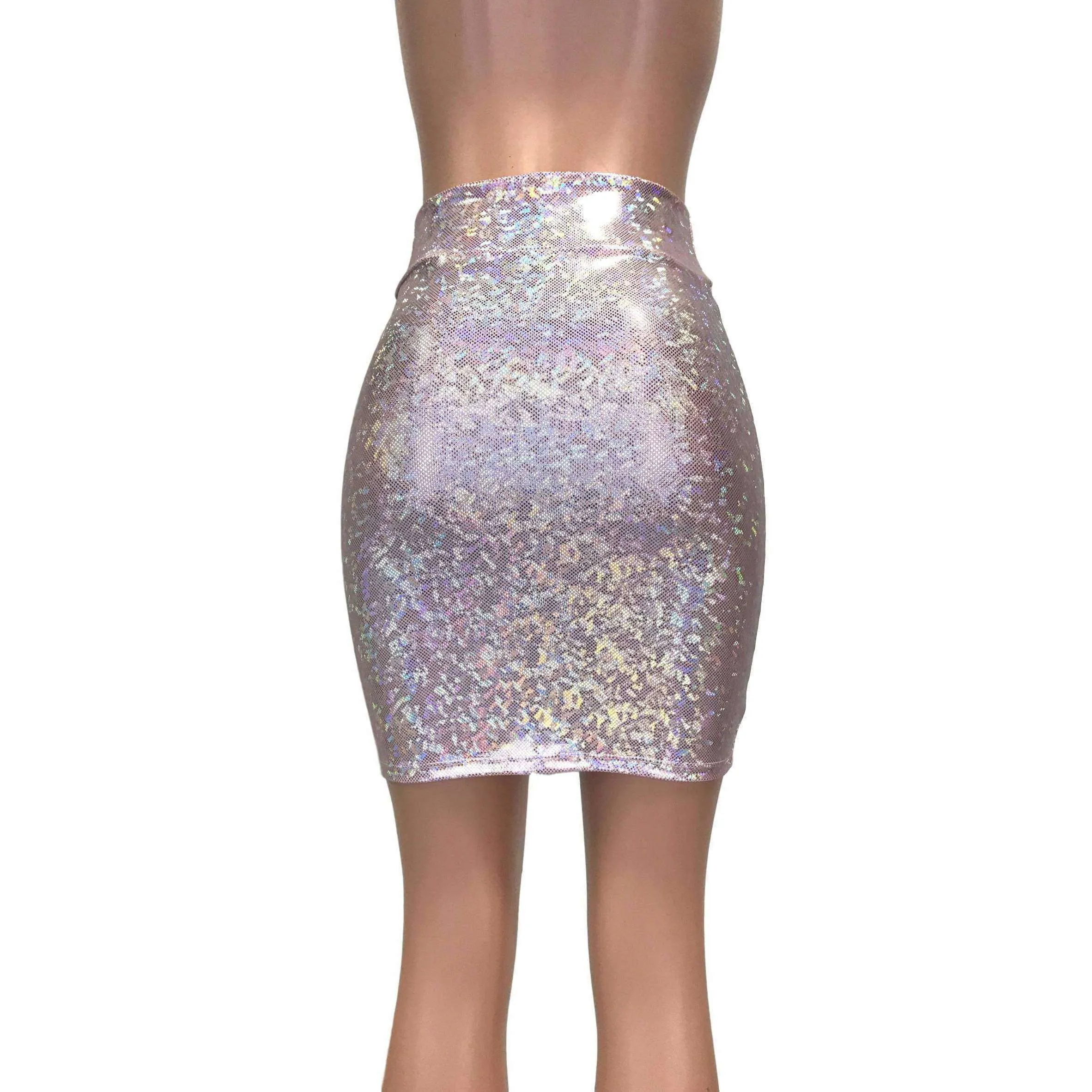 Pencil Skirt - Light Pink Shattered Glass Holographic