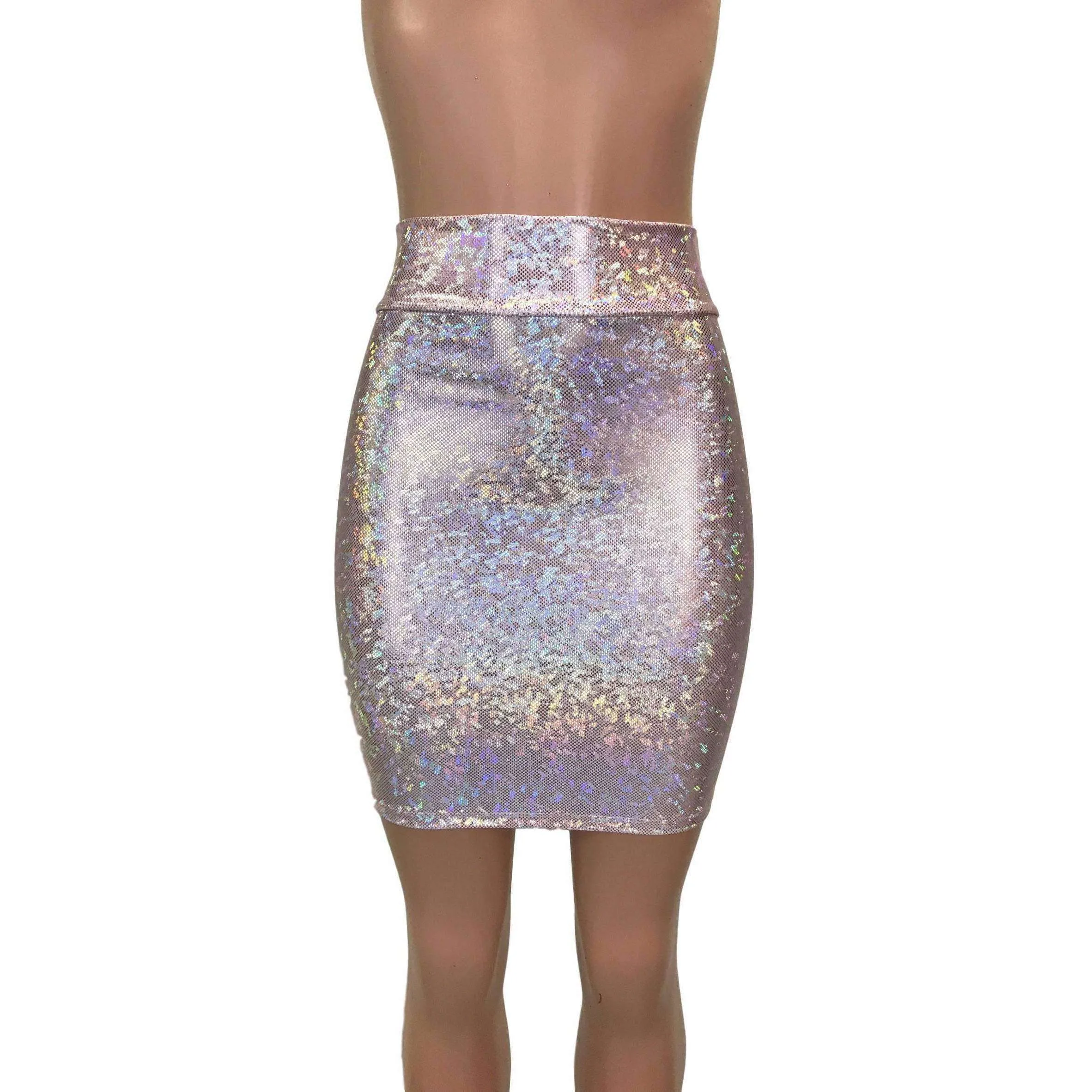 Pencil Skirt - Light Pink Shattered Glass Holographic