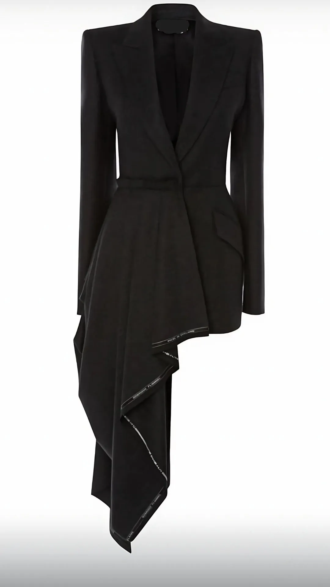 Plain Black Coat Dress with One-Side Long Drape and Silver Lining