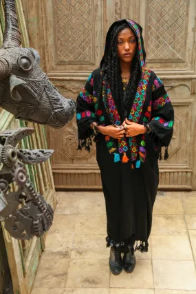 Plus size winter Kimono jacket, black winter kimono, boho kimono, Embroidered Wool Kimono,  Hand loomed Kimono, Plus size Kimono, bohemian