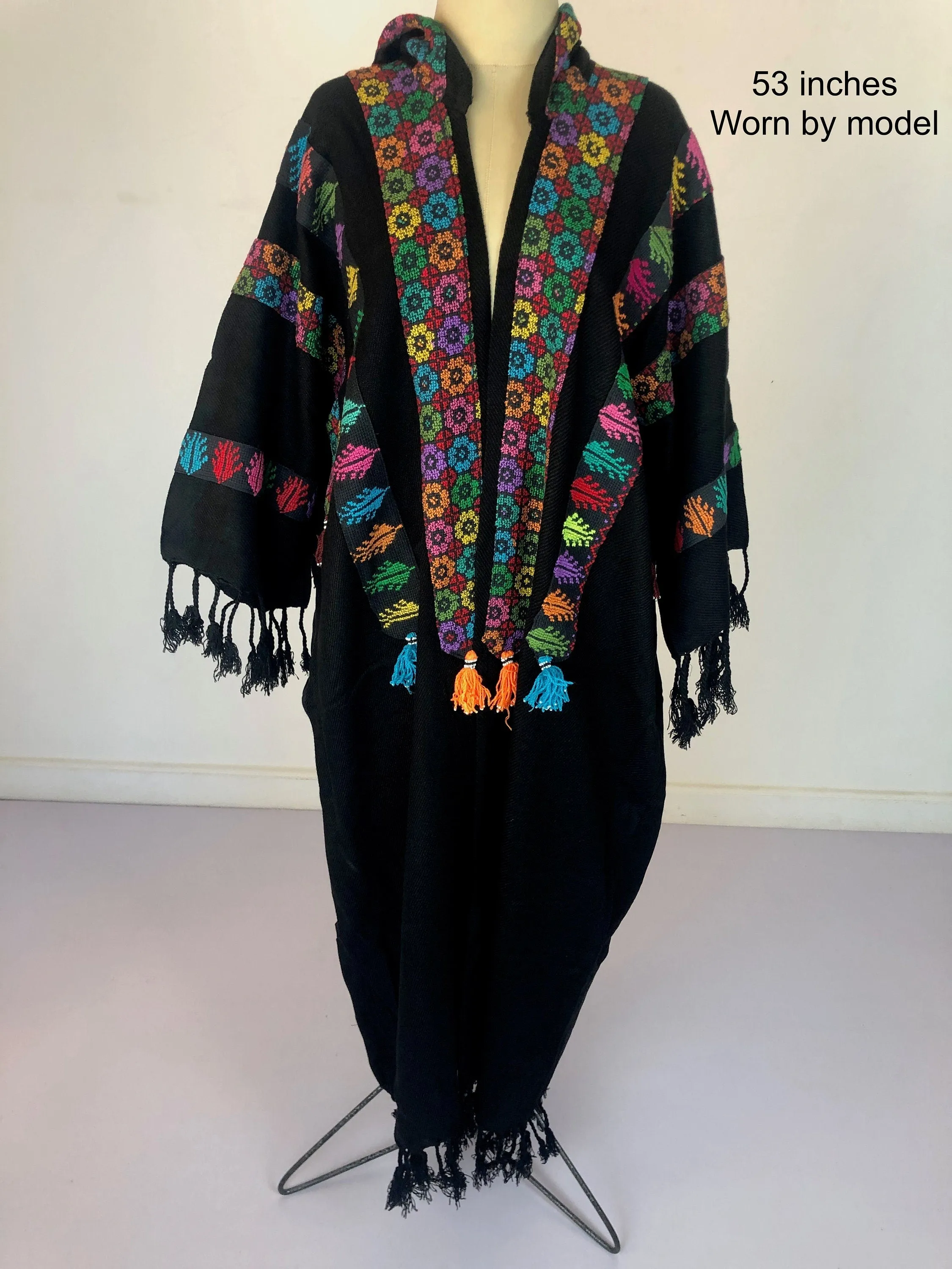 Plus size winter Kimono jacket, black winter kimono, boho kimono, Embroidered Wool Kimono,  Hand loomed Kimono, Plus size Kimono, bohemian