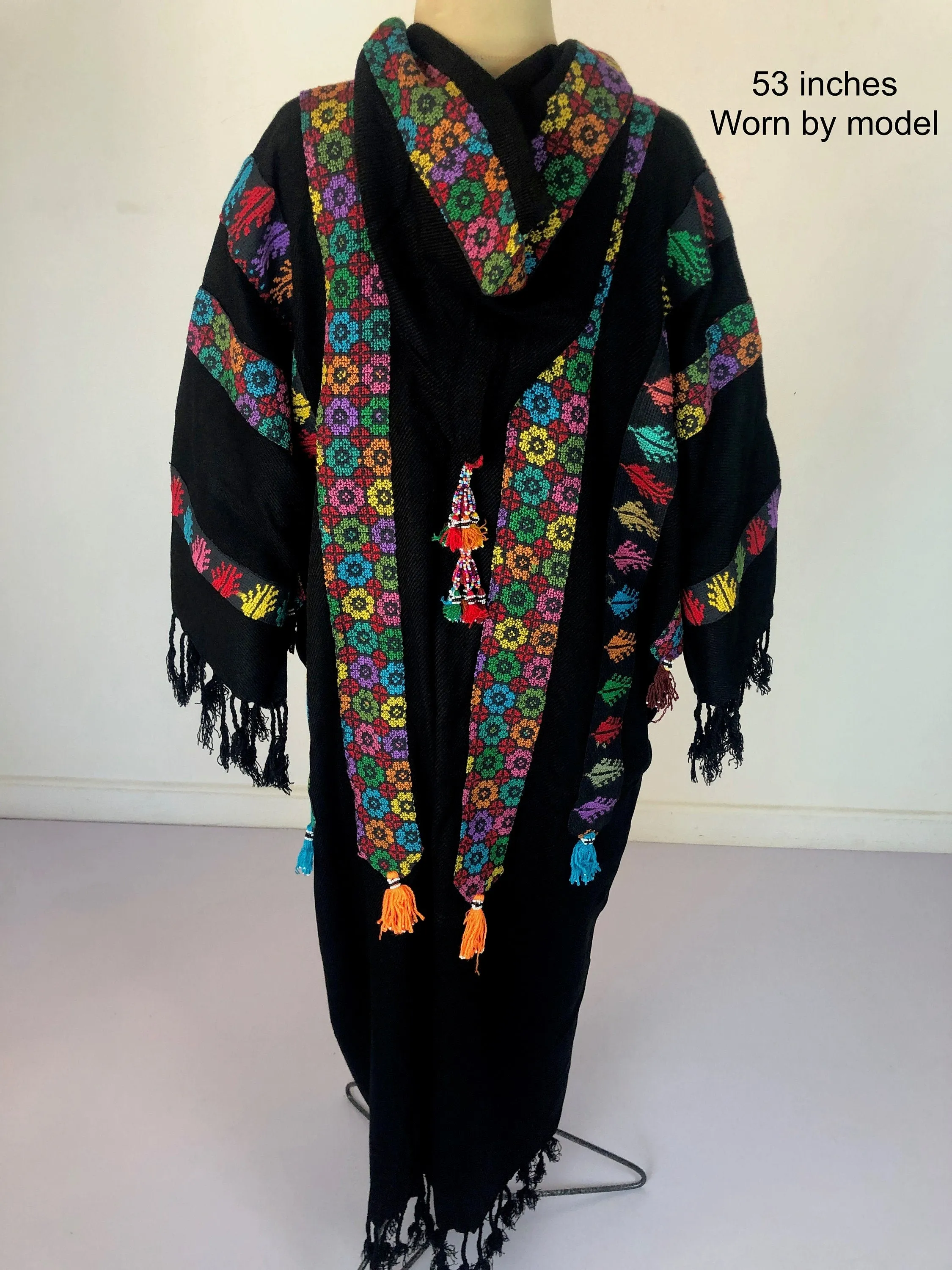 Plus size winter Kimono jacket, black winter kimono, boho kimono, Embroidered Wool Kimono,  Hand loomed Kimono, Plus size Kimono, bohemian