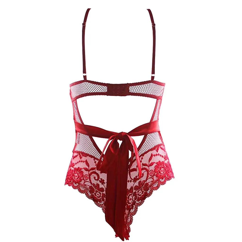 Satin V-neck Lace Bodysuit