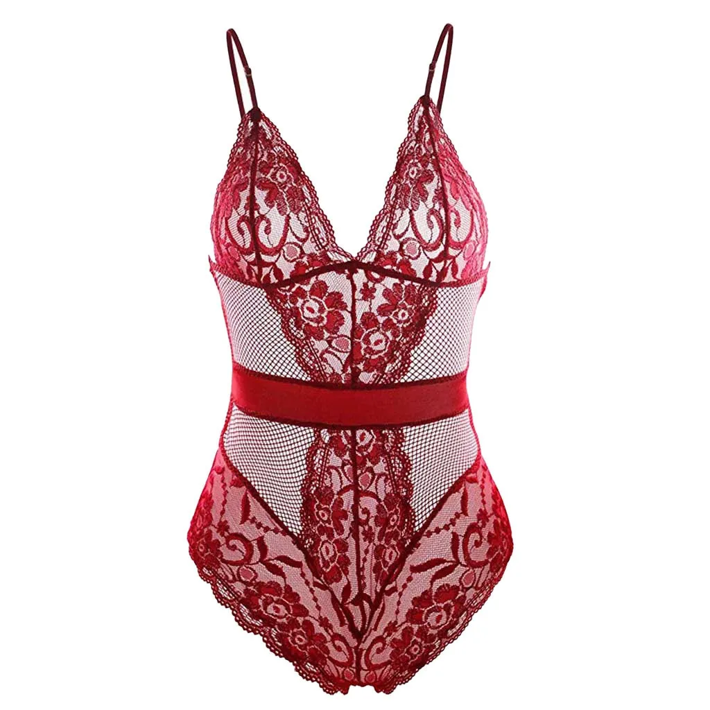 Satin V-neck Lace Bodysuit