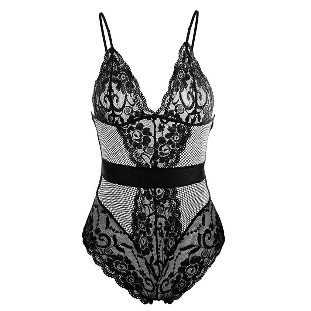 Satin V-neck Lace Bodysuit