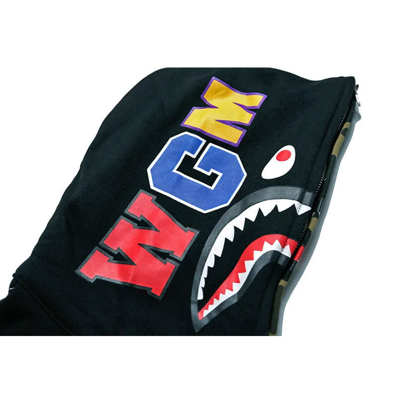 Shark Print Hoodie Autumn Men'S Clothing Stitched Camouflage Long-Sleeve Zipper Hooded Sweater