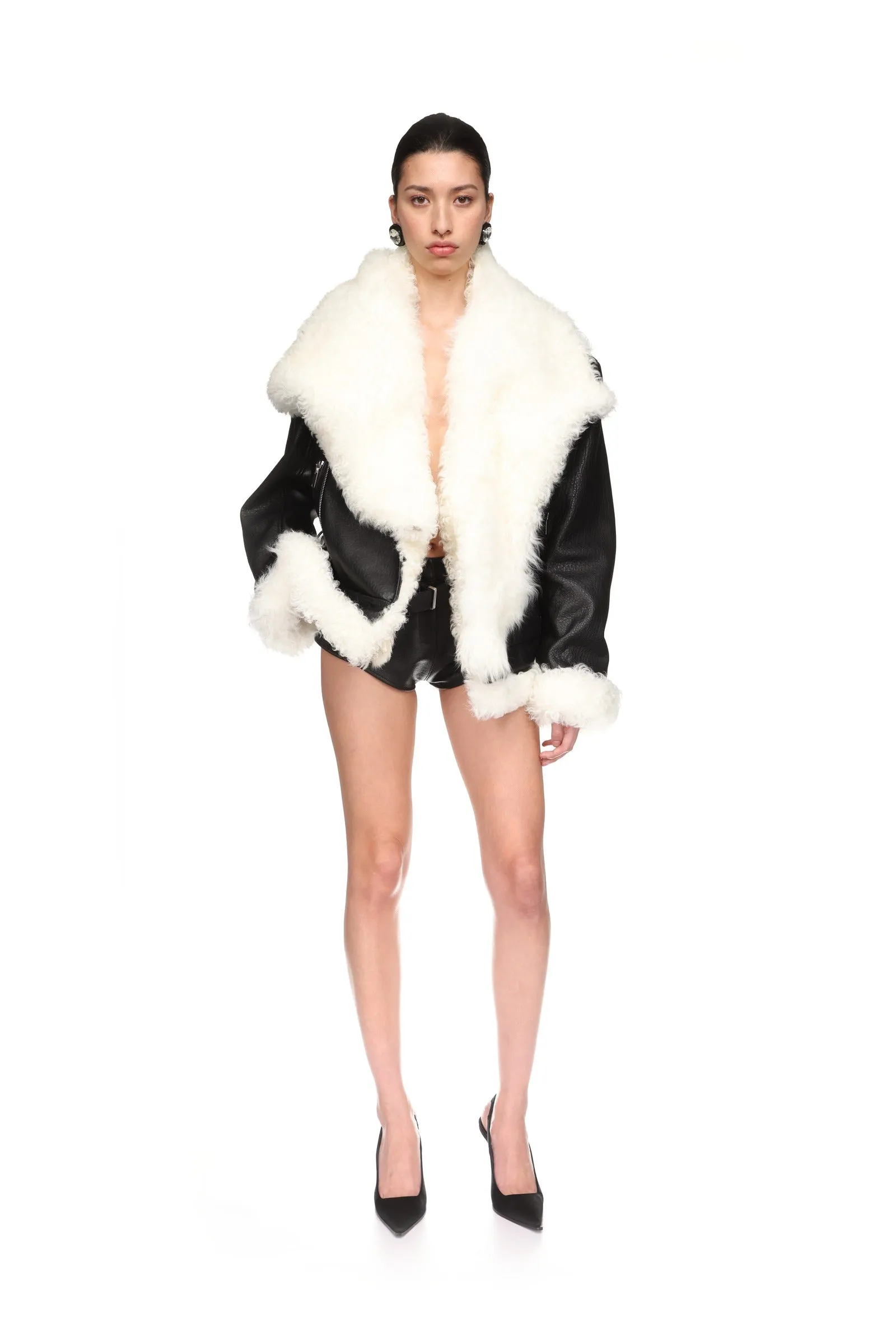 SHEARLING COLLAR BIKER JACKET