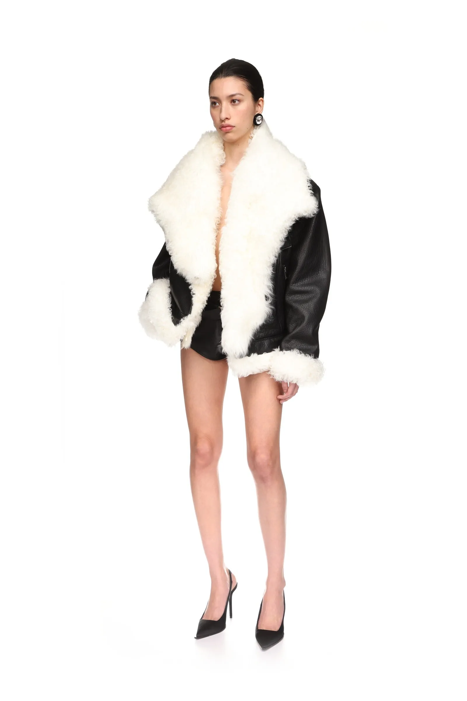 SHEARLING COLLAR BIKER JACKET