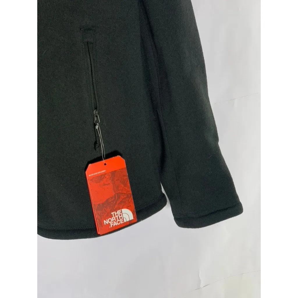 THE NORTH FACE Men's Black Ribbed Fleece Stand Collar Zip-Up Jacket SZ L