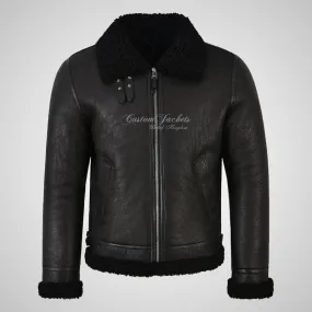 UMEA Men's Black Sheepskin Flying Jacket B3 Curly Fur Shearling Jacket