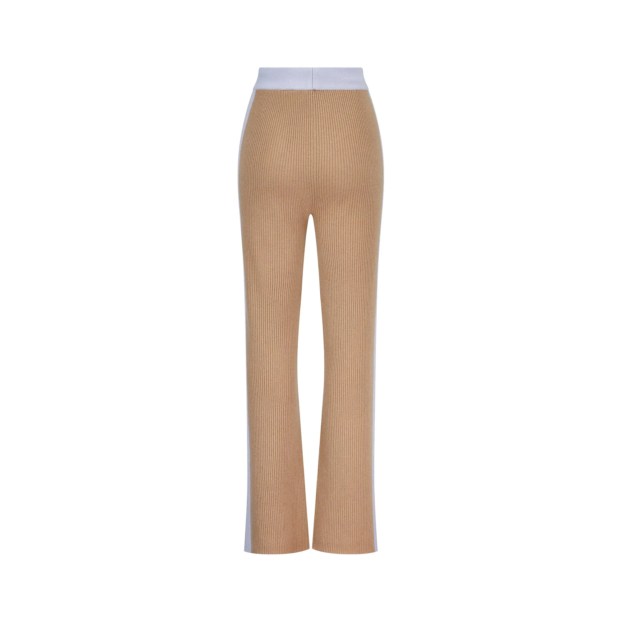 Wide Leg Cashmere Pants - Camel / Pearl Grey