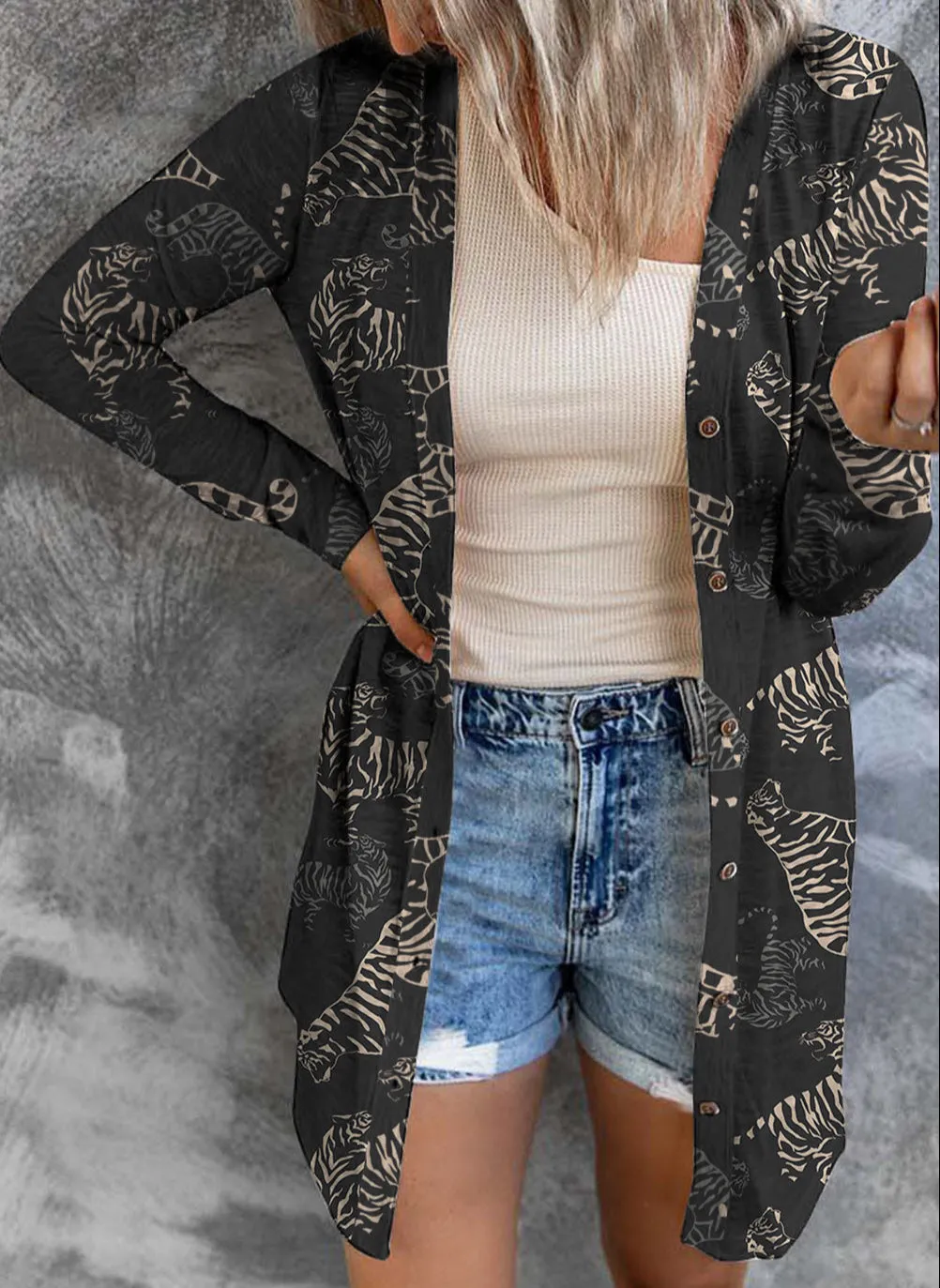 Wild Tiger Print Button Front Cardigan