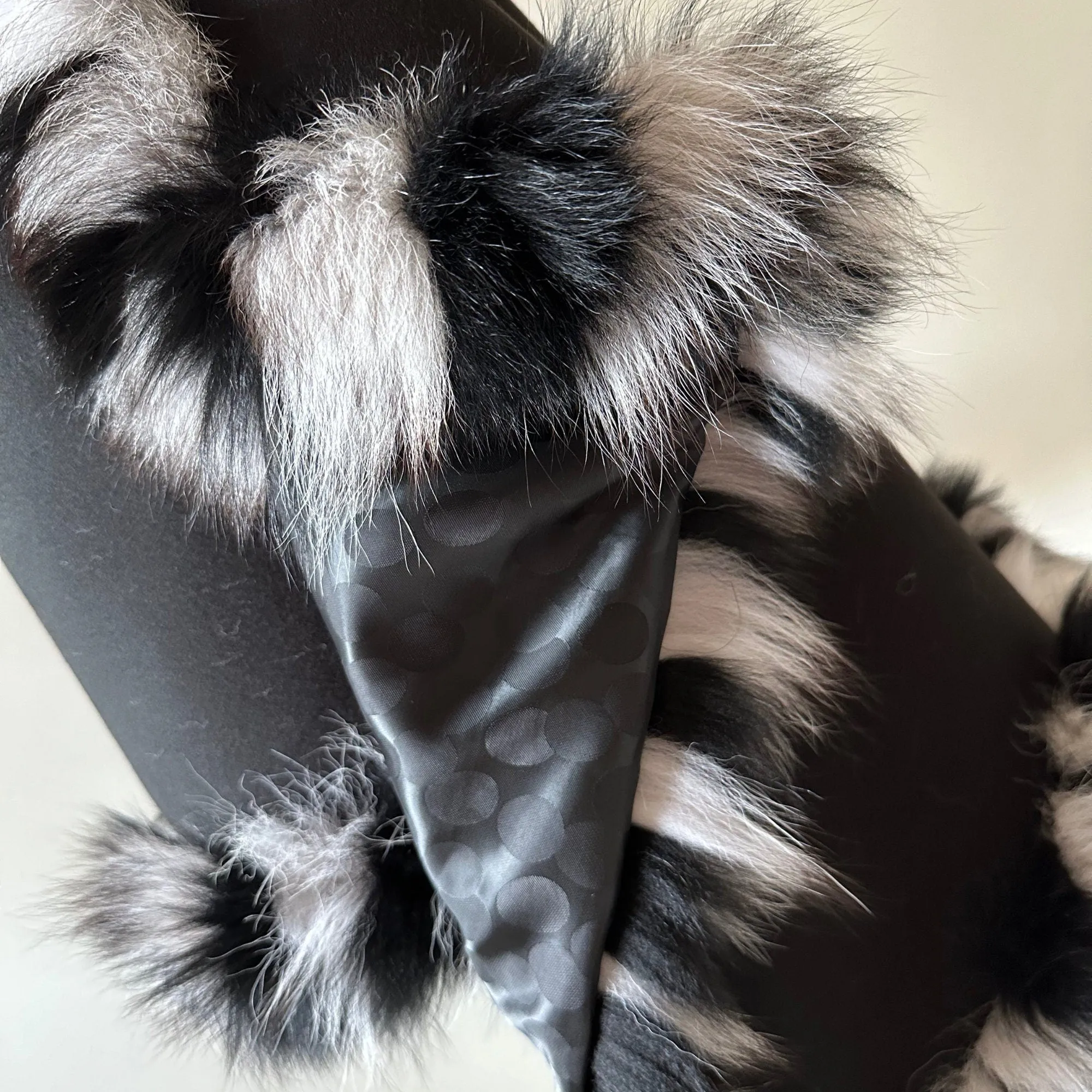 Women Black Cape Wrap Woolen blend and Trim Arctic Fox Fur