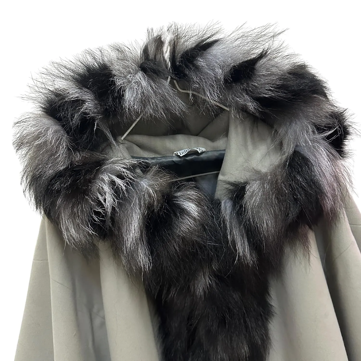 Women’s Cape with Hood - Cashmere and Arctic Fox Fur Trim, 65 cm Length