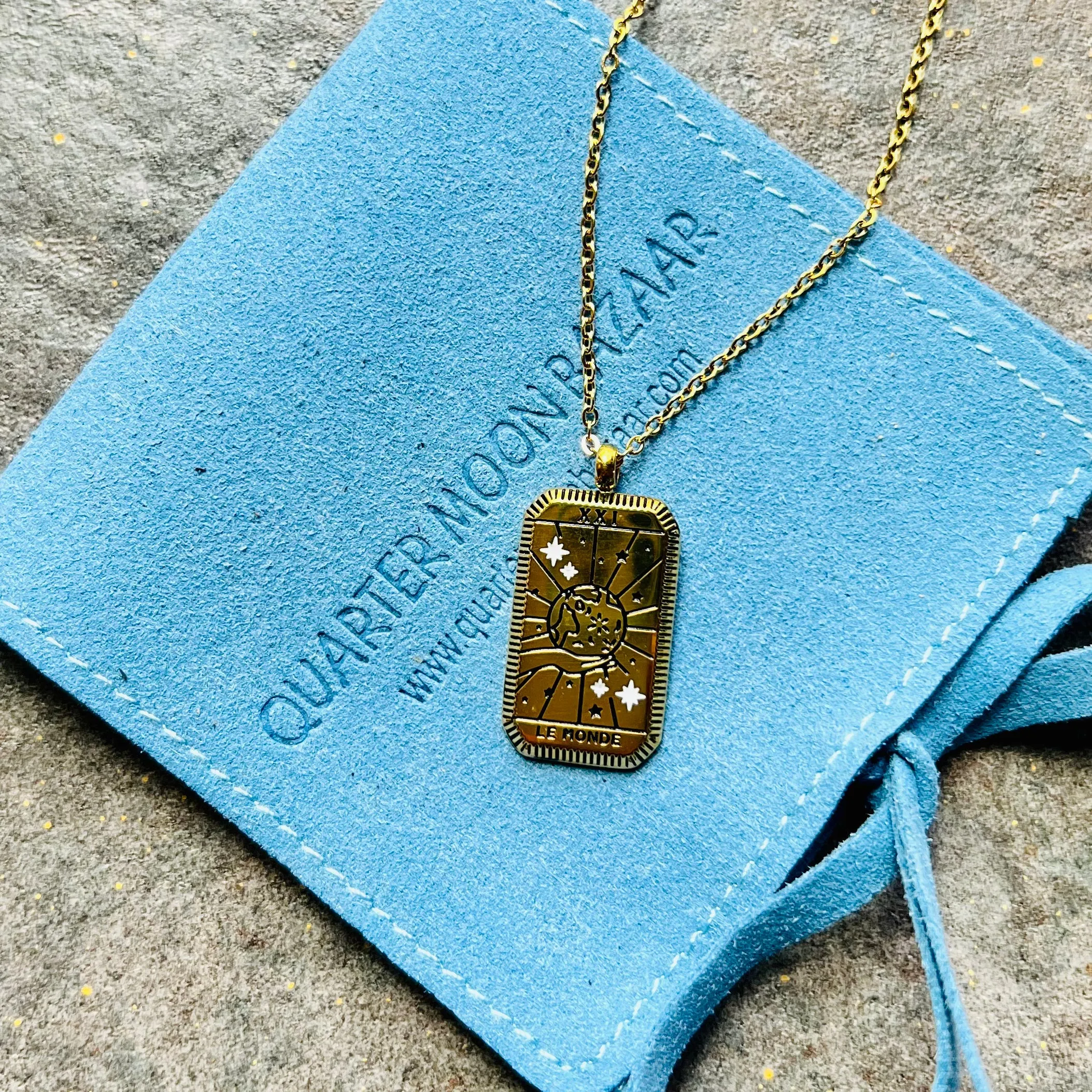 World Tarot Card Gold Necklace