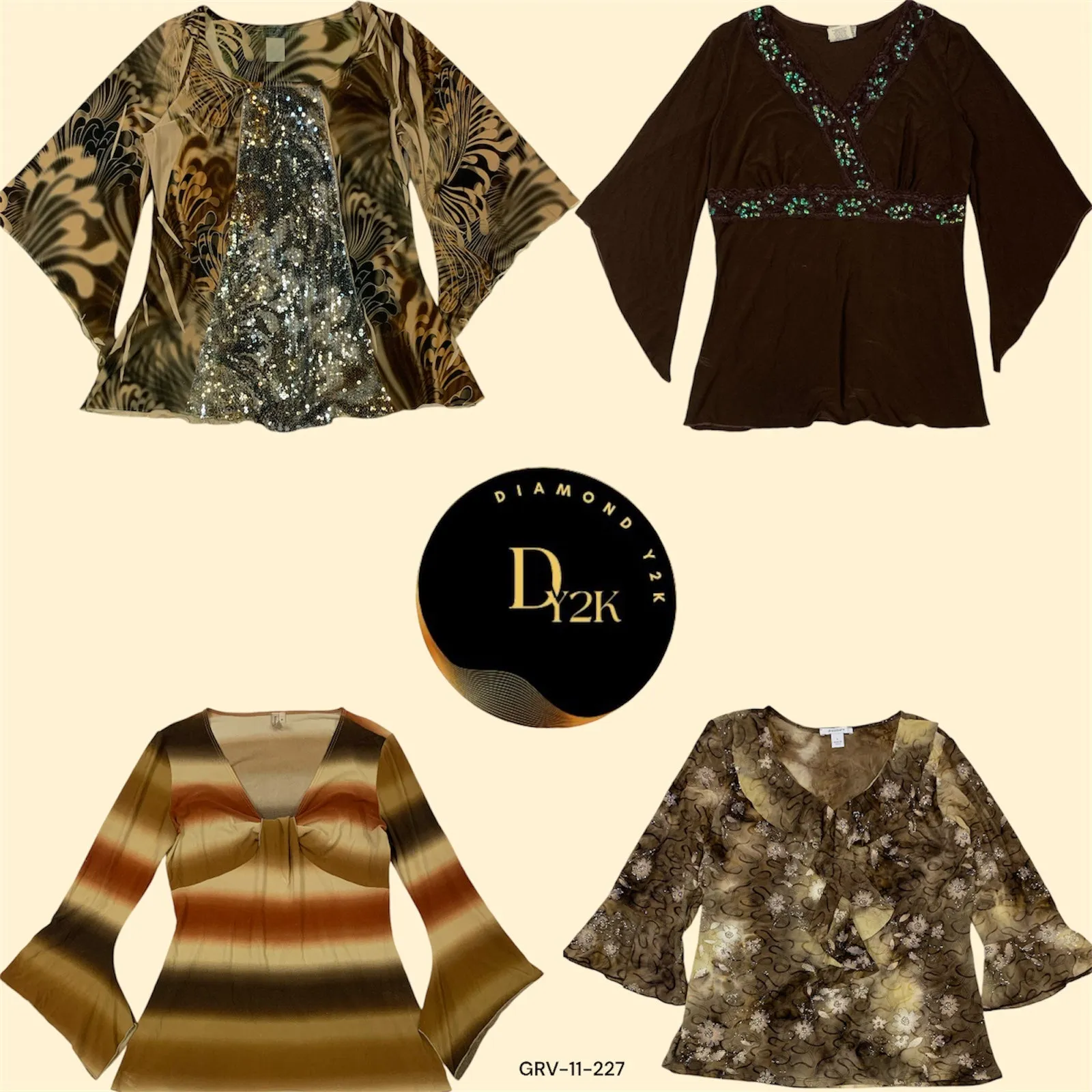 Y2K Vintage Brown Blouse - Long Sleeve, Casual-Chic Style (GRV-11-227)